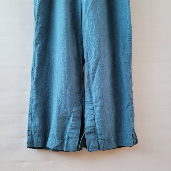 Athleta Retreat Wide Leg Linen Pants Size 14 Borealis Blue Straight Leg Resort - Picture 6 of 14